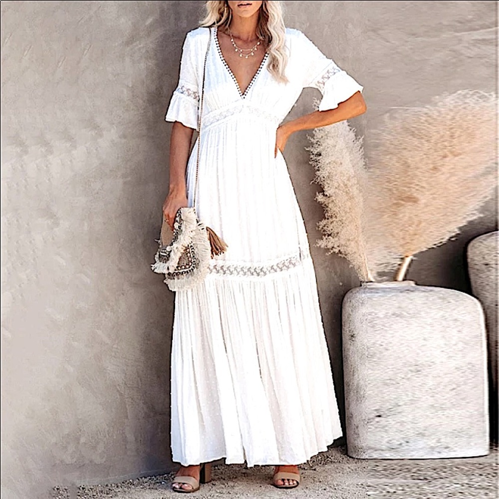 White Lace Maxi Dress - Picture 6 of 14